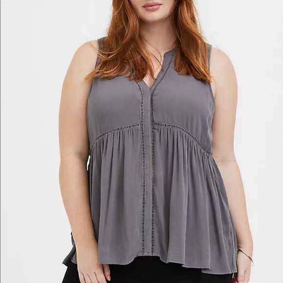 torrid Tops - Torrid - NWT Grey CrinkledGauze Babydoll TunicTank
